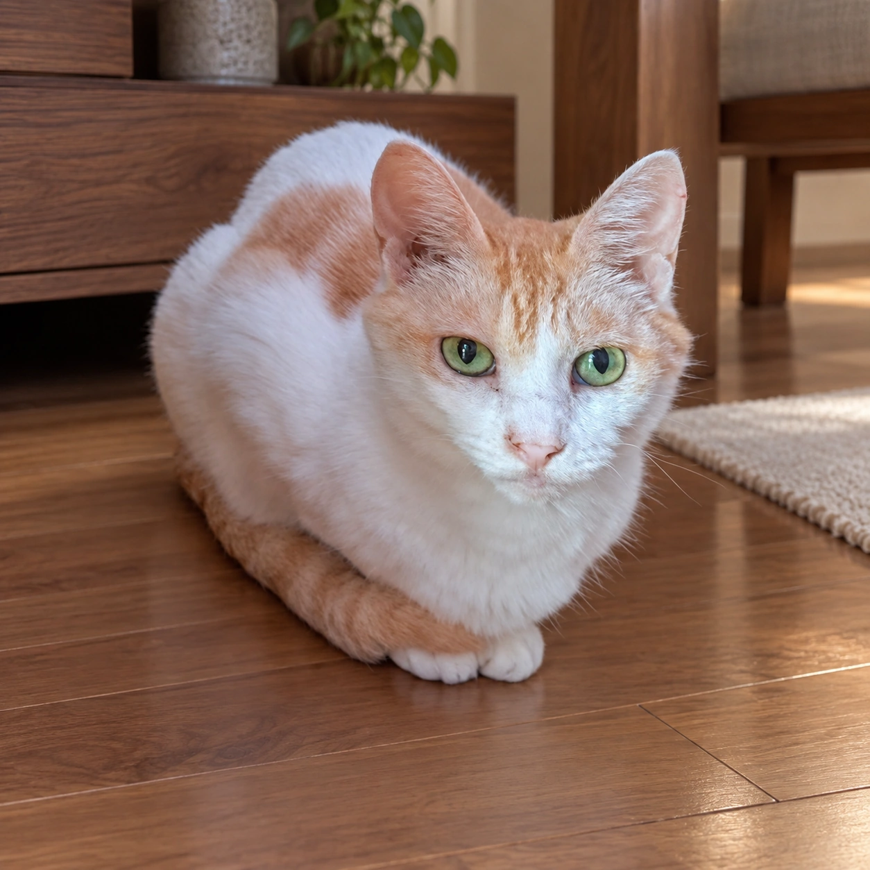 前足をしまってちょこんと座るチャコ